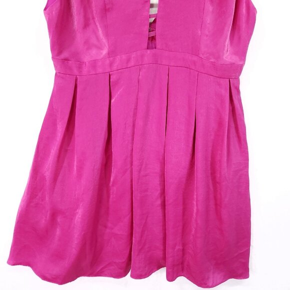 Free People Satin Mini Dress Size 10 Gabbys Party All Night Low V-Neck Pockets - Picture 12 of 15
